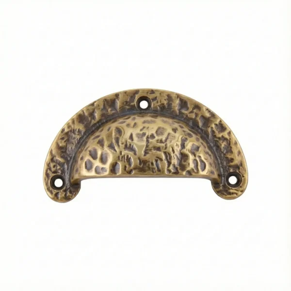 Rustic Brass Hardware Deeply Hammered Aged Brass Cup Pull Handle – Rustic Hardware – Alumex ...