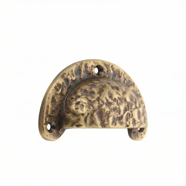 Rustic Brass Hardware Deeply Hammered Aged Brass Cup Pull Handle – Rustic Hardware – Alumex ...